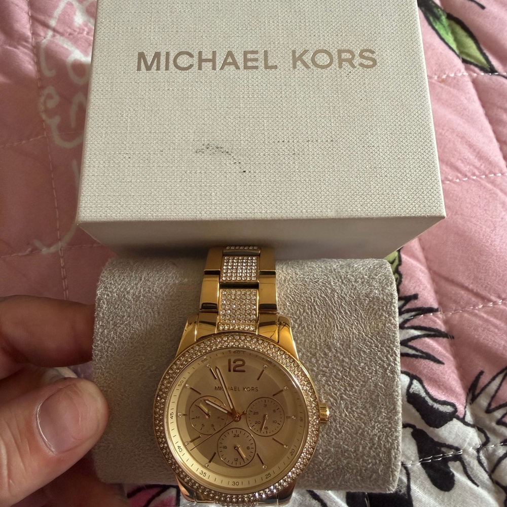 Michael Kors Gold-Tone Crystal Accent Chronograph Watch